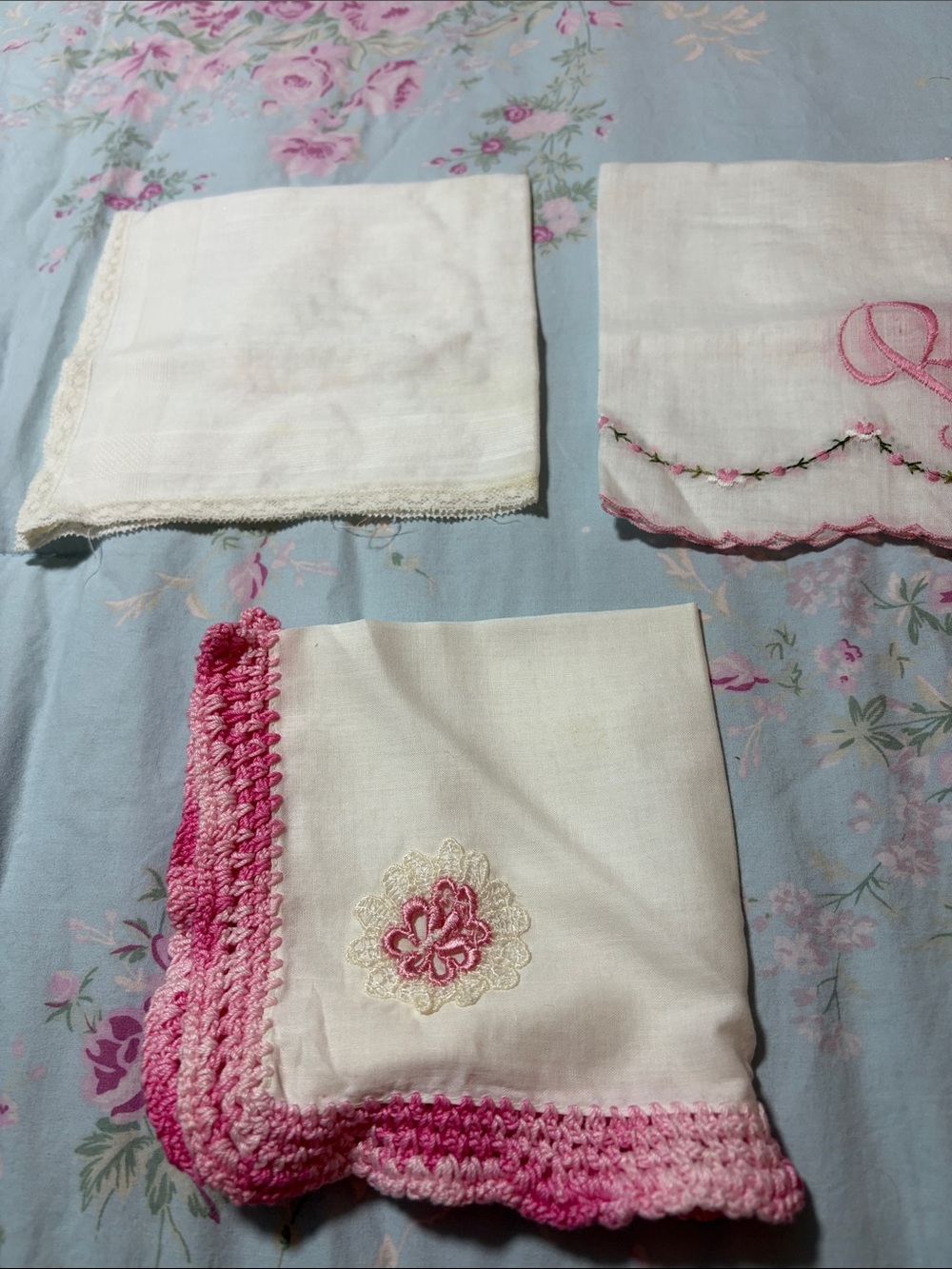 Embroidered Pink Floral Initial Handkerchief - R Monogram - Picture 2 of 2